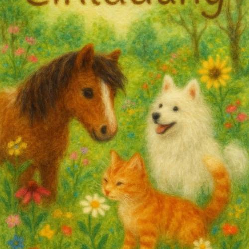 Einladungskarten, Sommerparty, Kindergeburtstag, Postkarte Einladung, Wollbild, waldorfinspiriert, Geburtstagseinladung,