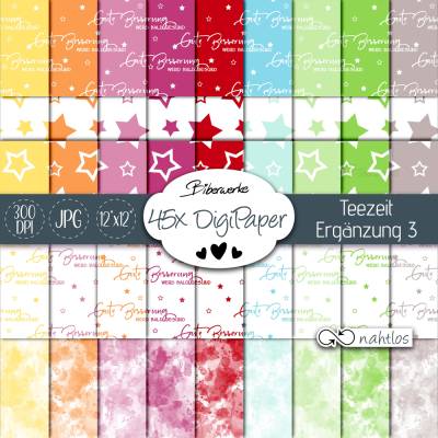 45x DigiPaper Teezeit Ergänzung 3 - Zum Drucken oder Sublimieren - DigiPapier von Biberwerke