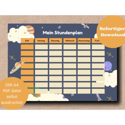DIN A4 Stundenplan Weltraum