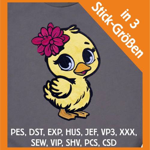 Stickdatei Applikation Entchen Schnuggelinchen in 3 Größen, Maschinenstickerei, Stickmuster mit Tiermotiv