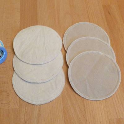 Zero Waste: 3 Paar waschbare Stilleinlagen mit Stillmerker, naturfarben, Biobaumwolle, Handarbeit