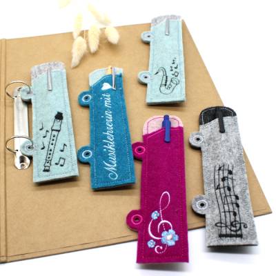 ITH Stickdatei Ringbuch Stifteetui schmal – 11 Musik-Motive für Kugelschreiber, passend für Ordner