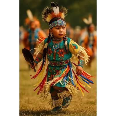 Powwow-Tanz eines Kindes in voller Pracht