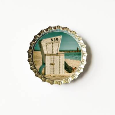 Kronkorken-Magnet mit Strandkorb Sylt Motiv - handgemacht & upcycling