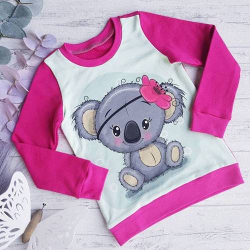 Koalapullover Größe 92 – Winterpullover aus Kuschelsweat mit Koala-Motiv, handgenäht