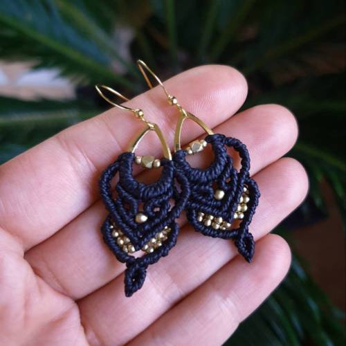 Boho Makramee Ohrringe gold mit Messing // Makramee-Ohrringe Statement-Ohrringe personalisierbar