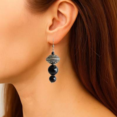 Geometrische Statement-Ohrringe mit Onyx Edelsteinen  –  handgefertigt