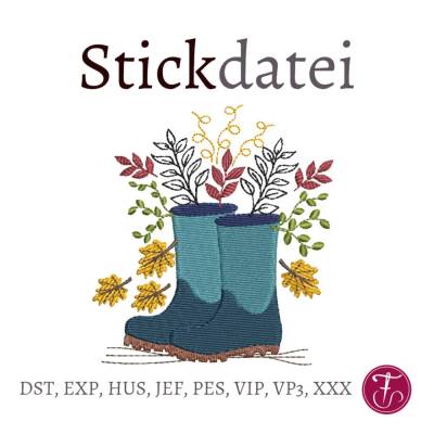 Stickdatei Gummistiefel Herbst Laub Blätter – Herbstliche Stickmotive für Textilien