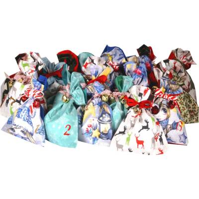Adventskalender zum Befüllen – Stoff Säckchen mit Zahlen & Band, 24-teilig, Handmade