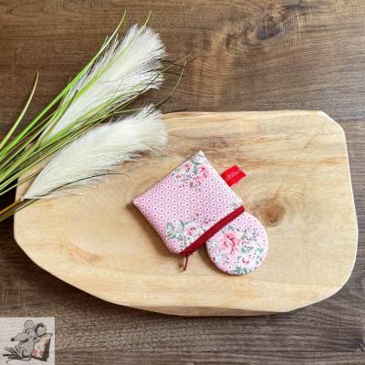 Taschenspiegel Set *Rosen* rosa gepunktet Spiegel mit Stofftasche für unterwegs als stilvolles Accessoire