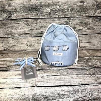 Brotkorb, Brötchenbeutel, ideal für Camping- Meerweh-Design, mediterranes Design, hellblau