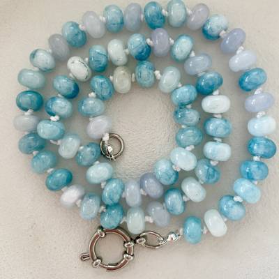 Aquamarin Kette handgeknüpft – Edelstein Halskette mit Karabinerverschluss