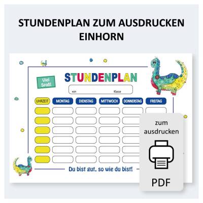 Stundenplan zum Ausdrucken – DIN A4 PDF Vorlage mit Affirmation & Dino für Grundschule