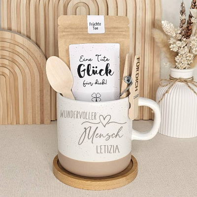Tasse wundervoller Mensch Herz Geschenkset mit Kaffee Tee Trinkschokolade Geschenk Set