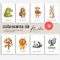 Tier Gefühlskarten für Kinder, Gefühle Kinder, Montessori Lernkarten, Emotionskarten zum ausdrucken Bild 1