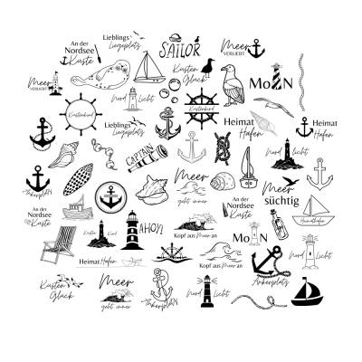 German Nautical Bundle PNG SVG Datei - Nordsee Ostsee Meer Sprüche - Download Plotterdatei Plotter File - Schiff Moin 
