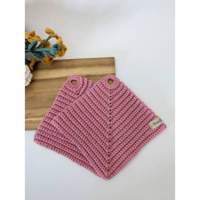 Gehäkelte Topflappen 1 Paar | Altrosa | Gelb | Geschenkidee Einzug | Küche Dekoration