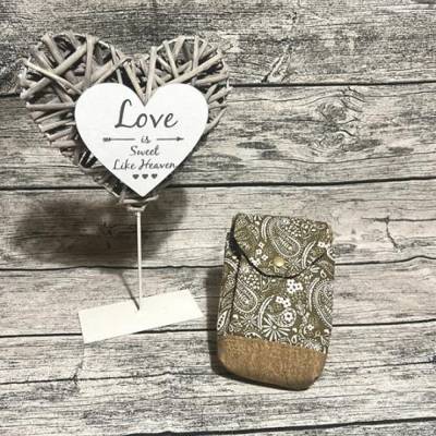 Kompakte Handytasche zum Umhängen in olivgrün mit Paisleymuster- Phonebag Billie- kleine Umhängetasche