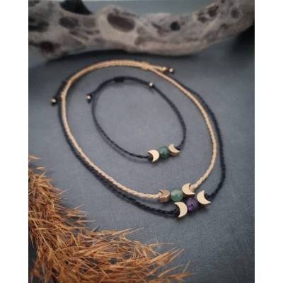 Mondphasen Fußkettchen gold // Fußschmuck Mond & Halbedelsteinperle personalisiert // Wunschfarbe Messing