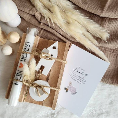 Geschenkset Raysin Häuschen & Kerzenhalter – Skandinavisches Deko-Set personalisierbar - Danke sagen - Wunscherfüller