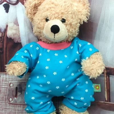 Bärenkleidung Jumpsuit / Overall Türkis mit Blumen passend für Bären Stofftiere Teddy Puppen 28 cm Neu