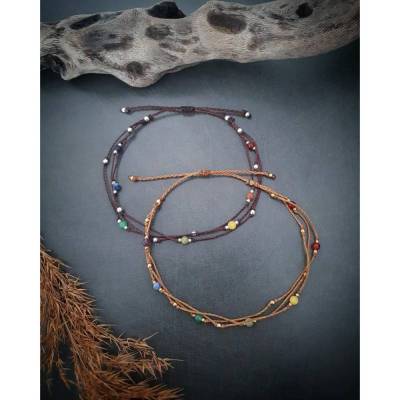 Buntes Fußkettchen Chakra Regenbogen LGBTQAI+ // individueller Fußschmuck personalisierbar mit Halbedelsteinen, Gold ode