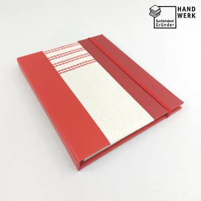 Mappe mit Collegeblock DIN A5, Spiralblock austauschbar, rot weiß, Grubentuch, handgefertigt Unikat