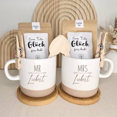 Geschenk personalisiert Hochzeit Tasse Set Geschenkset Hochzeitsgeschenk