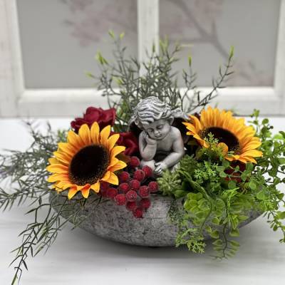 Grabgesteck mit Engel – Handgefertigter Grabschmuck für Urnengrab & Friedhof