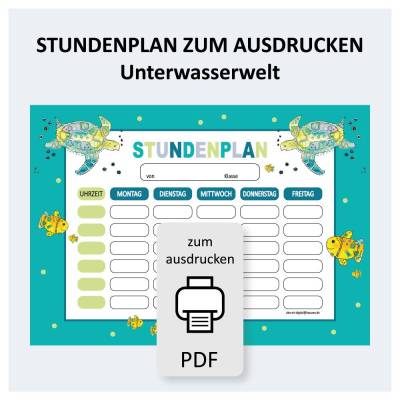 Stundenplan Unterwasserwelt zum Ausdrucken – DIN A4 PDF Vorlage in 4 Farben