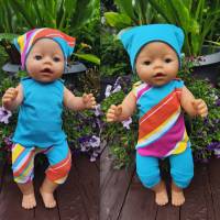 Stickdatei Sommer Puppenkleidung 43cm – Set Hose, Oberteil, Kopftuch für Baby Puppe Bild 1