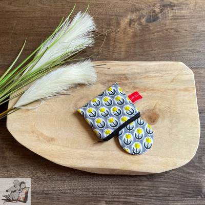 Taschenspiegel Set *Tulpen* hellgrau Spiegel und Stofftasche als stilvolles Geschenk für unterwegs