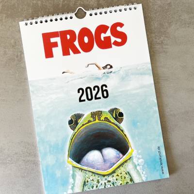 Kunztdruck-Froschkunzt-Kalender 2026, Kalender, Wandkalender, Kalender A4, lustiger Kalender, Froschkalender, Frosch