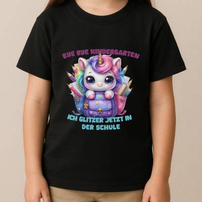 Kinder T-Shirt Einschulung – Glitzer Einhorn Motiv – Schulanfang Geschenk für Mädchen – personalisierbar mit Namen - ver