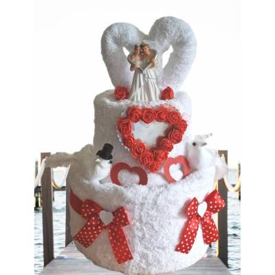Hochzeit Handtuchtorte  für Frauen – Geschenkidee mit Herz & Täubchen
