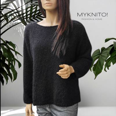 Strickpullover, Alpaka, schwarz – gestrickt, handgefertigt, Pullover