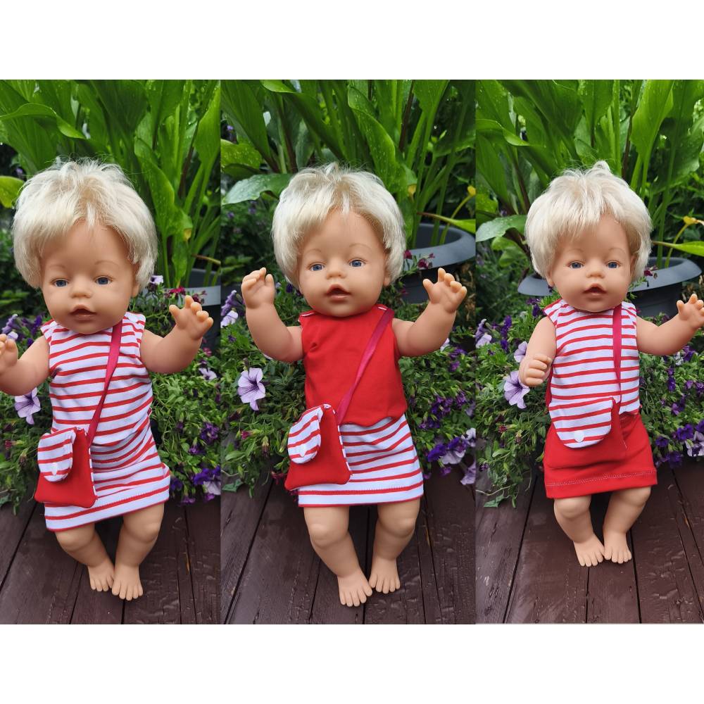 Stickdatei Set Sommer Puppenkleidung für 43cm Baby Puppe – Rock, Oberteil & Tasche von Design-by-Jasmina Bild 1