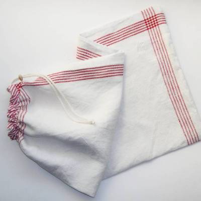 Leinenbeutel Einzelstück – Brotbeutel & Brötchenbeutel aus reinem Leinen mit Monogramm, Vintage, Wunschgröße, weiß rot Streifenleinen