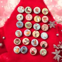 Adventskalender Zahlen Buttons 24er Set Mini 30mm digitale Handzeichnung