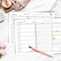 Wochenplaner Vorlage A4 Querformat | Dekorative Wochenübersicht zum Ausdrucken | Termine, To Dos & Notizen | Boho Blumen Bild 1