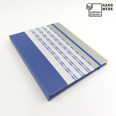 Mappe mit Collegeblock DIN A5, Spiralblock austauschbar, blau hellgrau, Grubentuch, handgefertigtes Unikat