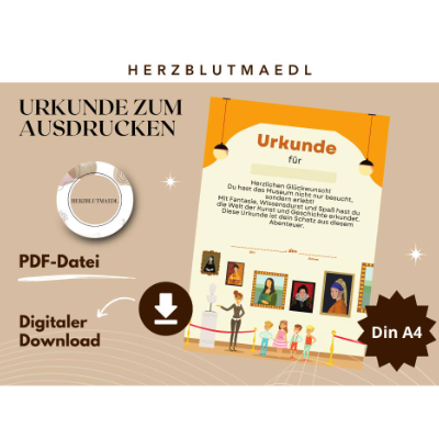 Personalisierte Kinderurkunde Museum – Geschenk & Andenken für kleine Entdecker DIN A4 PDF