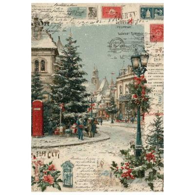 Reispapier - Motiv Strohseide - A4 - Decoupage - Vintage - Weihnachten - Winter Szene - 200628