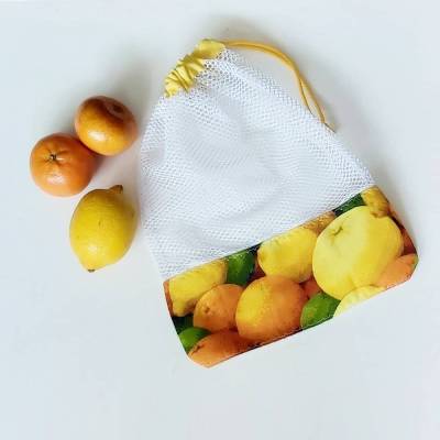 Obstnetz Orangen Zitrusfrüchte – plastikfreie Einkaufsnetze aus Baumwolle & Mesh, waschbar, Südfrüchte, in M, L, XL