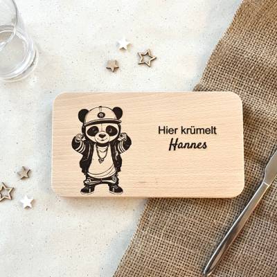 Frühstücksbrettchen personalisiert - Hip Hop Panda - personalisierte Geschenke 1 Geburtstag für Jungen & Mädchen