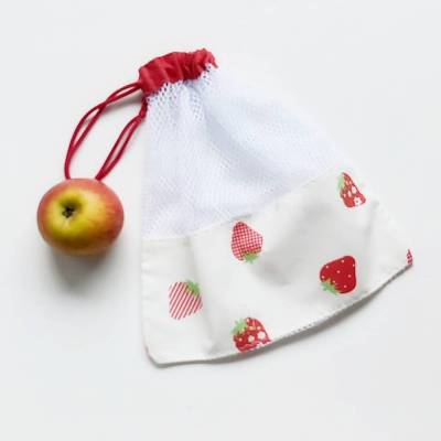 Obstnetz Erdbeeren unverpackt – Waschbares Einkaufsnetz aus Baumwolle & Mesh, plastikfrei in M, L & XL