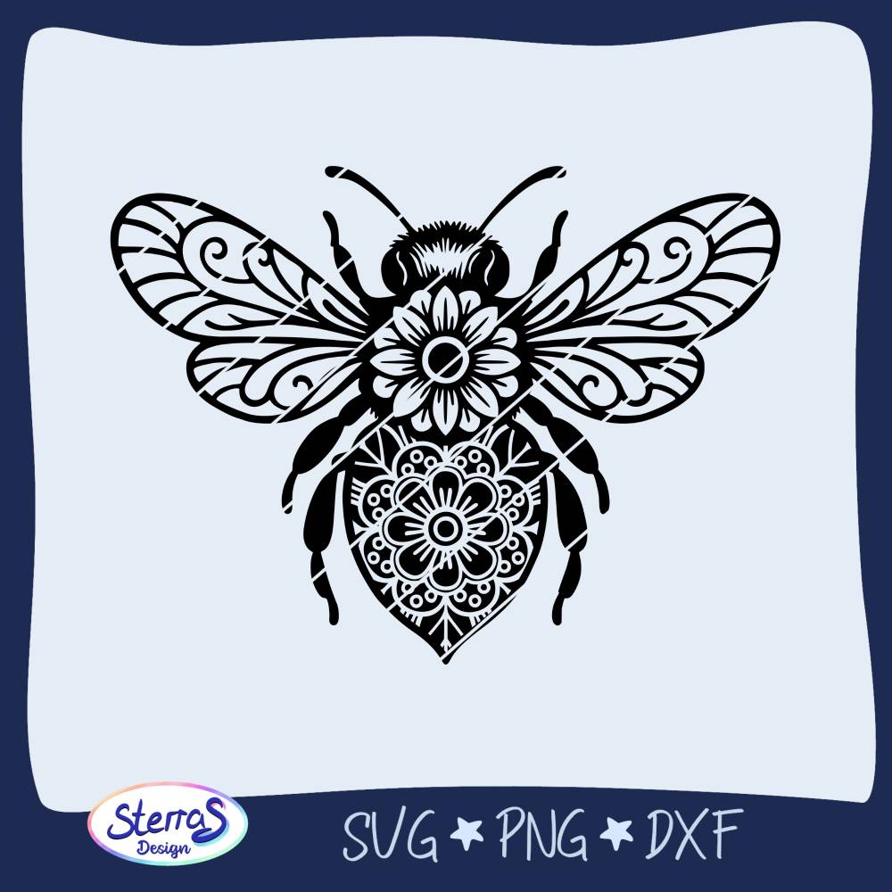 Biene im Mandala-Effekt – Plotterdatei SVG für Sonnenfänger, Fensterbilder und kreative Projekte Bild 1