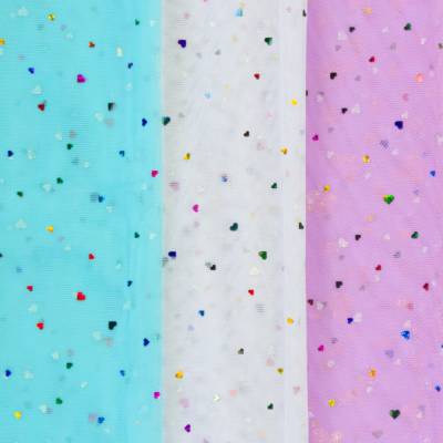 zarter Tüll rot türkis und flieder mit bunten Herzen Folie 100 x 145 cm Tütü Tüllrock ♕
