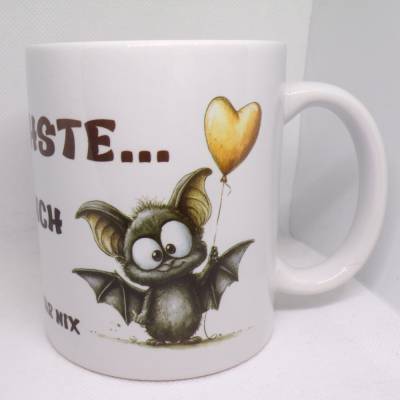 Kawaii Tasse Fledermaus – Geschenkidee mit Spruch: Verstehste ohne dich läuft hier gar nix & Herzluftballons