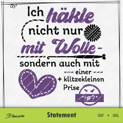 Plotterdatei Ich häkle nicht nur mit Wolle | SVG + DXF Plotterdatei mit Spruch für Häkler*innen